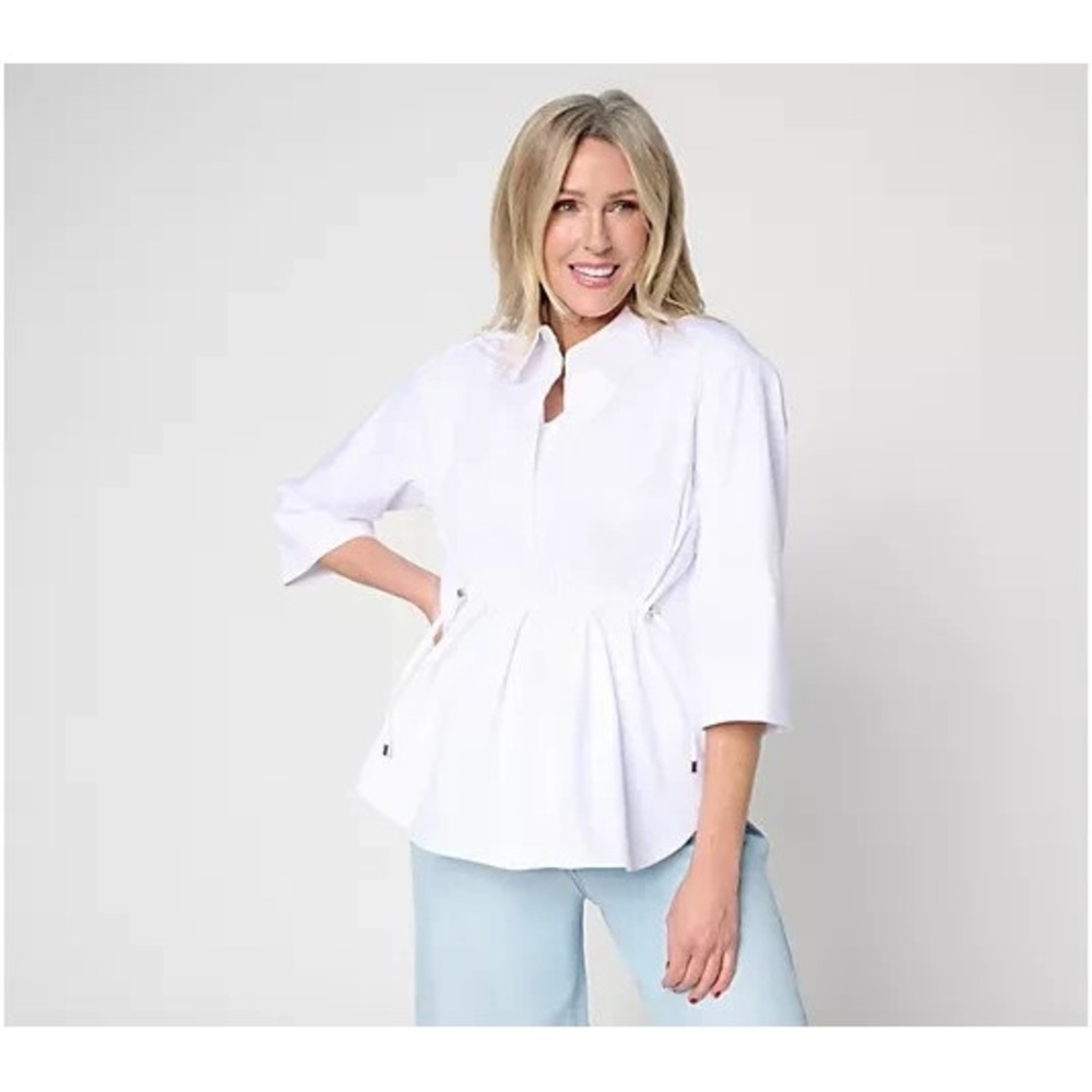 Carla Rockmore Collection Regular Cinch Waist 3/4 Slv Shirt White, Small